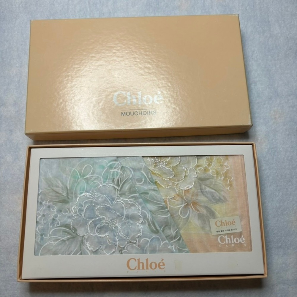 CHLOE 2 Scarf Handkerchief Floral 100% Cotton Gift Set